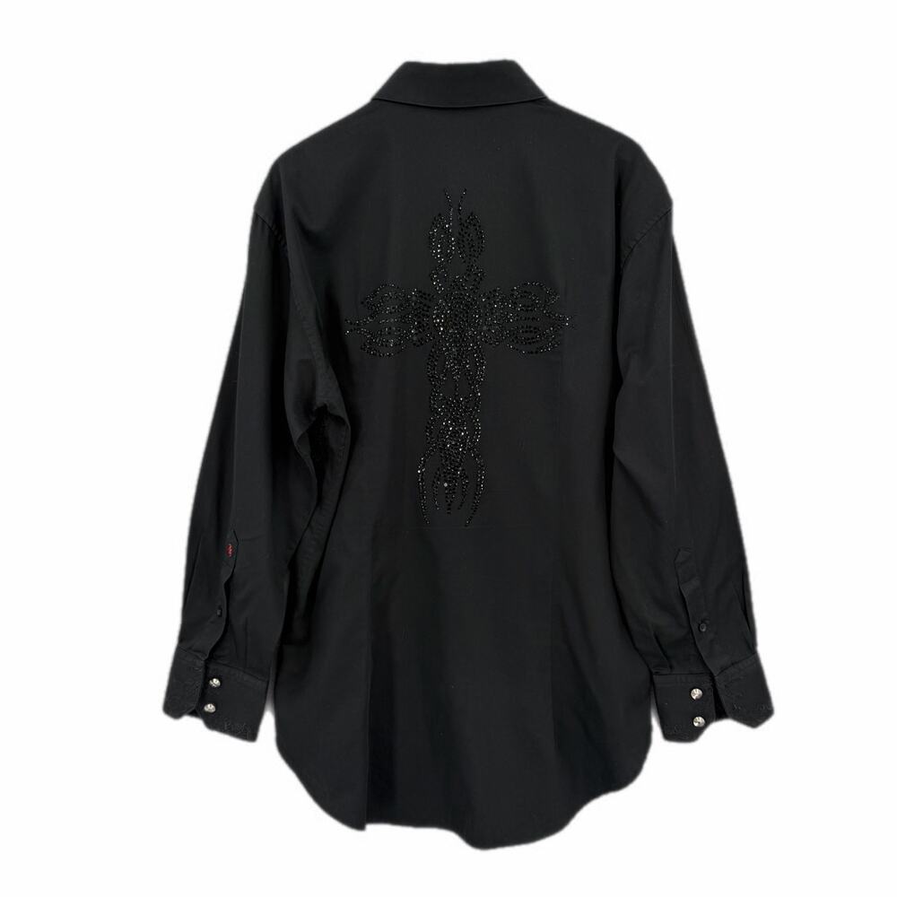 Robert Graham Men's Black Rhinestone Embroidered Cross Long Sleeve Button Shirt